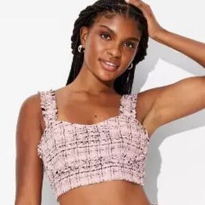 Wild Fable Tweed Boucle Tank Cropped Top Pink Black White XXS
